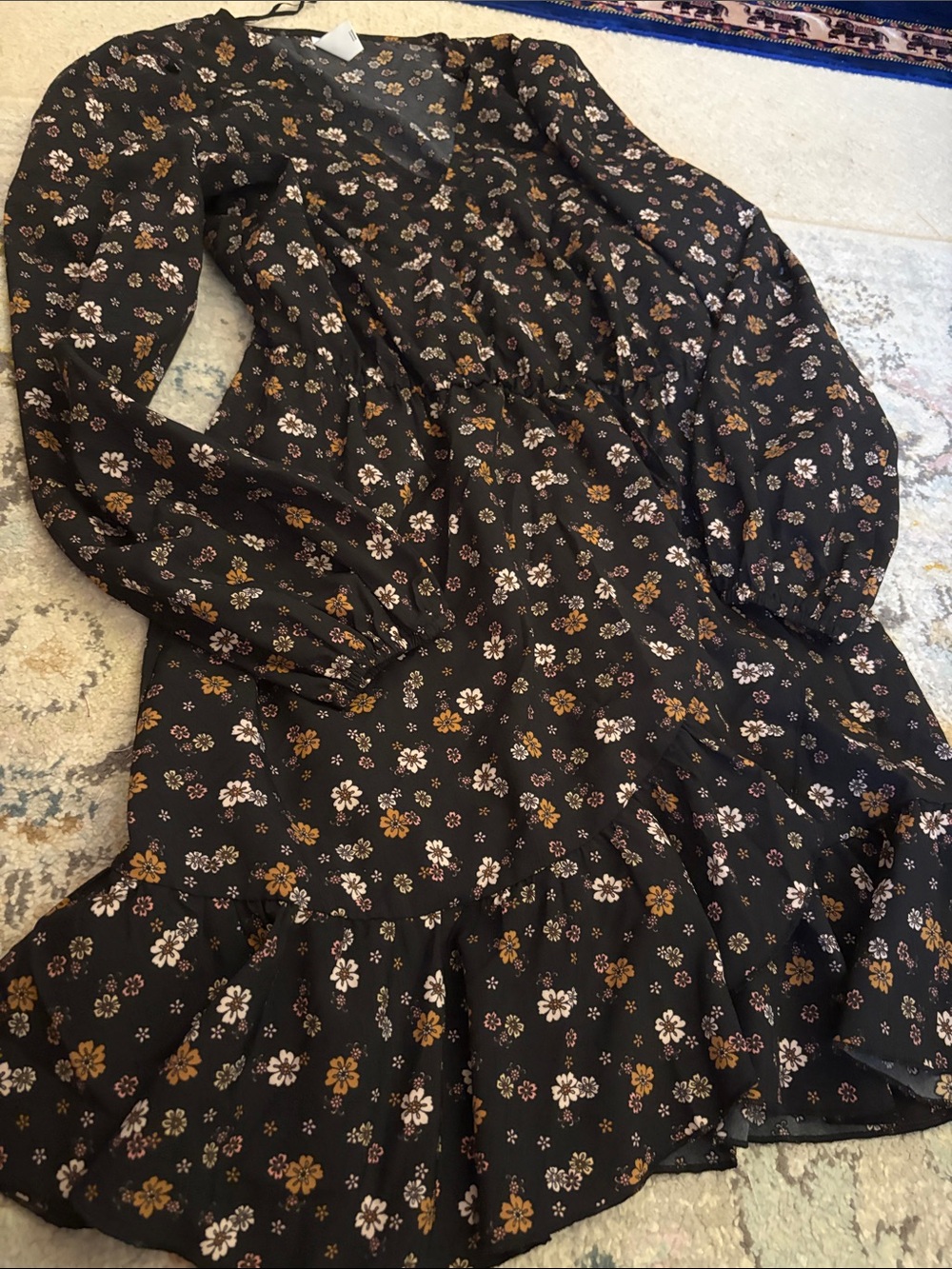 Abound Black Long-Sleeve Floral Ruffle Dress